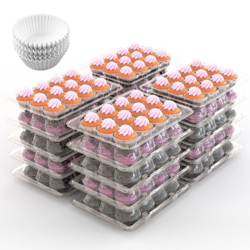 12 Count 20 Sets Clear Cupcake Boxes Disposable Cupcake Containers Stackable Cupcake Carrier Holders with 240 Liners High Dome Lid 12 Count 20 Sets Clear Cupcake Boxes Disposable Cupcake Containers Stackable Cupcake Carrier Holders with 240 Liners High Dome Lid
